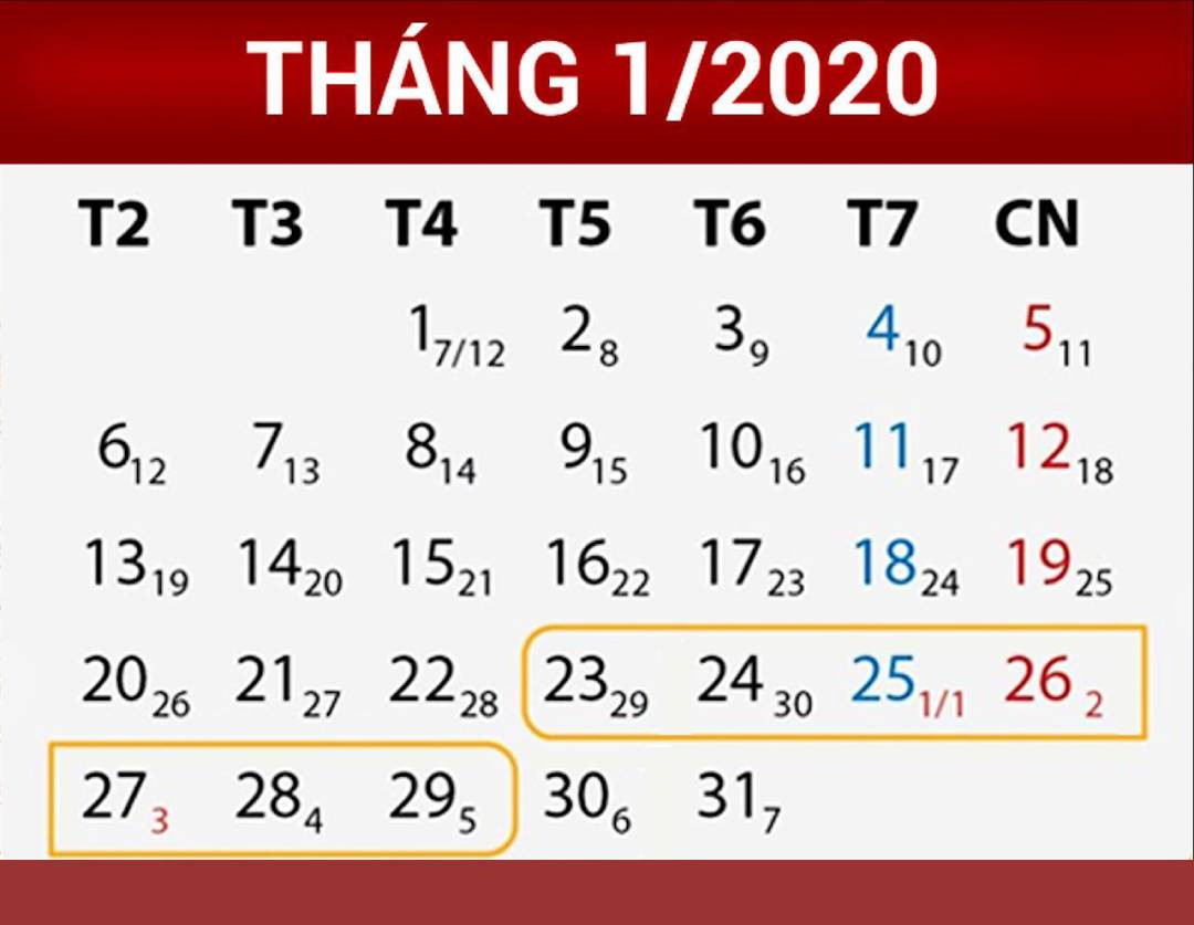 Lịch nghỉ tết nguyên đán 2020
