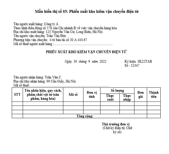 phiếu xuất khi kiêm vận chuyển điện tử