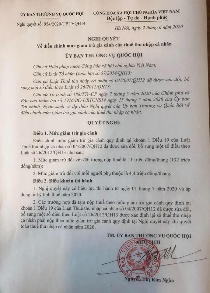 Giảm trừ gia cảnh năm 2020