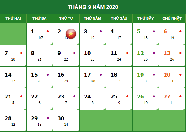 Nghỉ lễ quốc khánh 2/9/2020