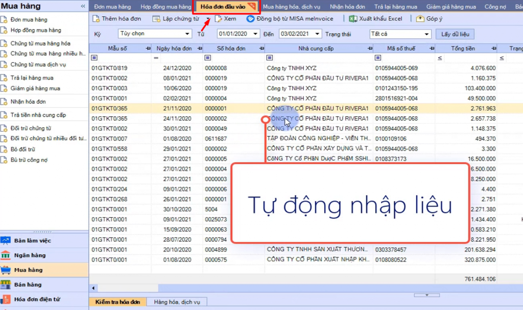 phần mềm quản lý hóa đơn đầu vào MISA meInvoice
