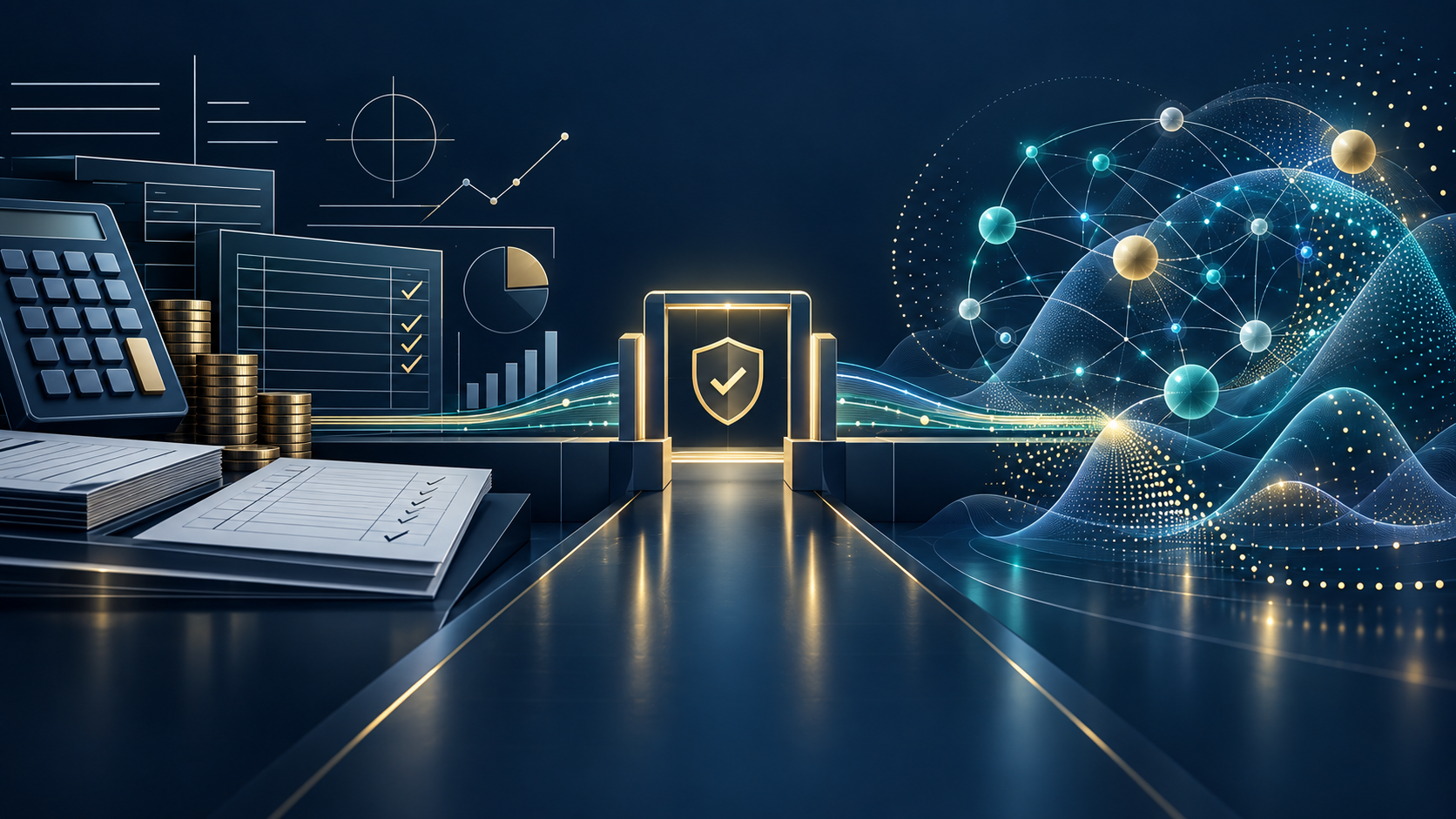 Minh họa kiến trúc AI Finance: tính toán deterministic và reasoning xác suất