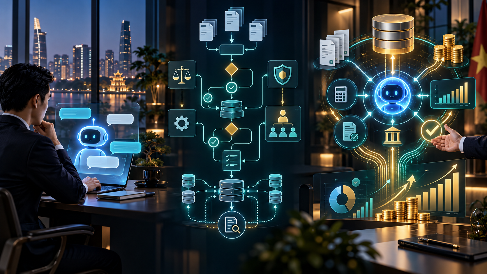 Minh họa nền dữ liệu Master Data cho doanh nghiệp sản xuất và AI Agent